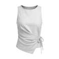 thumbnail image 7 of BUIGTTKLOP Womens Cotton Linen Crop Tank Tops Tie Wrap Sleeveless Ruched Boat Neck Shirts Casual Summer Beach Going out Tops, 7 of 7