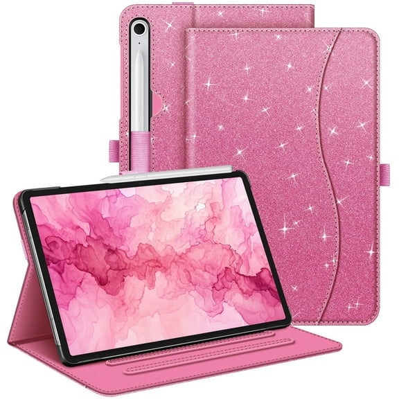 Fintie Case for Samsung Galaxy Tab S10 Lite/ S10 FE/ S9 FE 5G 10.9 Inch/Tab S9 11 Inch, Multi-Angle Viewing Protective Cover with Pocket, Auto Sleep/Wake, Glittering Pink