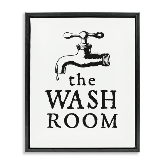 Stupell Industries Vintage Wash Room Typography Painting Black Floater Framed Art Print Wall Art, 17 x 21