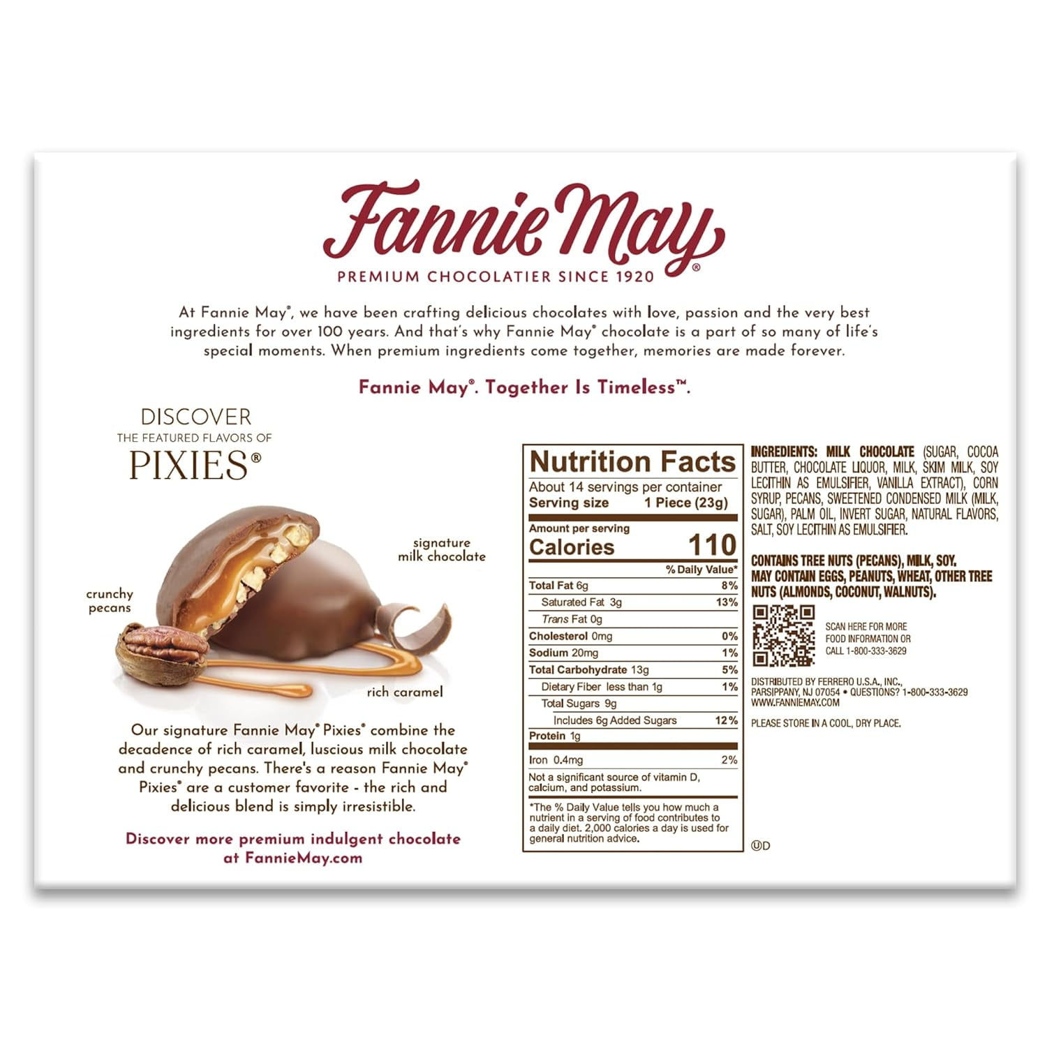 FANNIE MAY Milk Chocolate Pixies with Caramel and Pecans 11.2oz Box G317