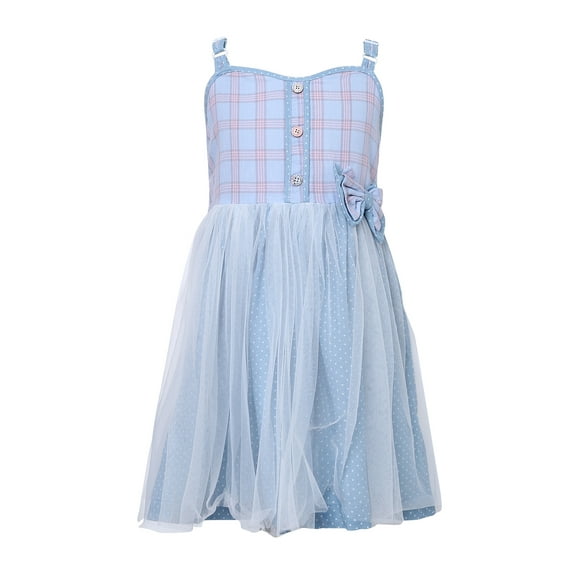 Richie House Girls' Plaid Dress with Mesh Bottom RH2305