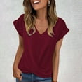 thumbnail image 6 of Women's T-shirts Solid Color V Neck T Shirt Elegant Short Sleeved Top For Spring And Summer Women's Clothing T-shirts, 6 of 7