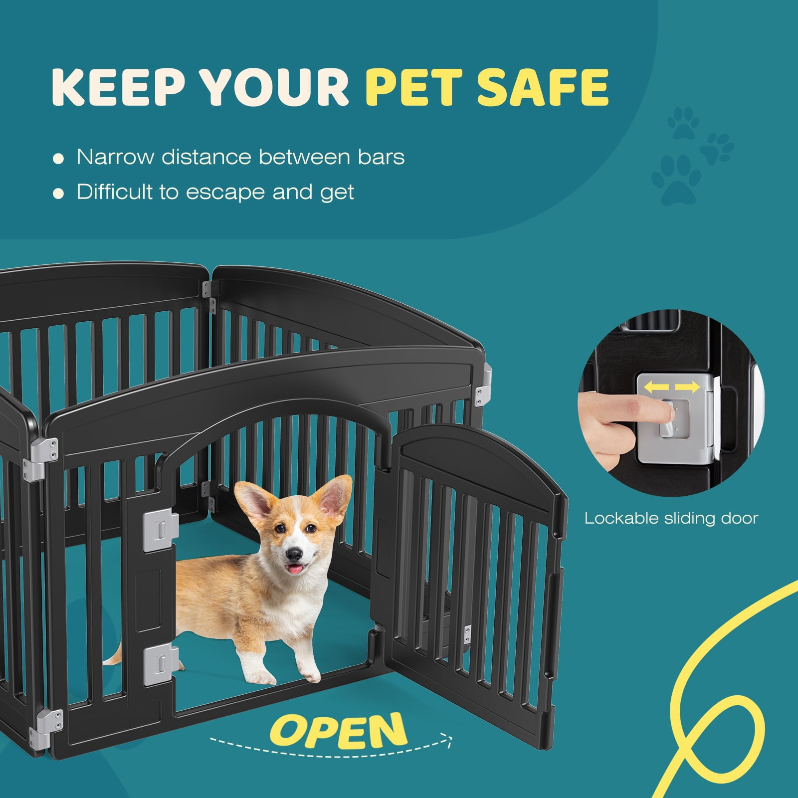 MCQ 24-Inch 4-Panel Indoor Dog Playpen - Foldable Fence for Small Dogs, Apartment Friendly, Easy Storage - Black