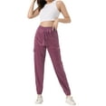 thumbnail image 2 of Pantalones cargo de satén para mujer Inspire Chic, de cintura alta, con cintura elástica, casuales, talla XL, color rosa púrpura, 2 of 6