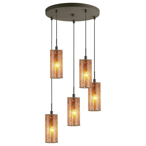 Woodbridge Lighting Tube 5-Light Metal Cluster Pendant in Bronze/Amber