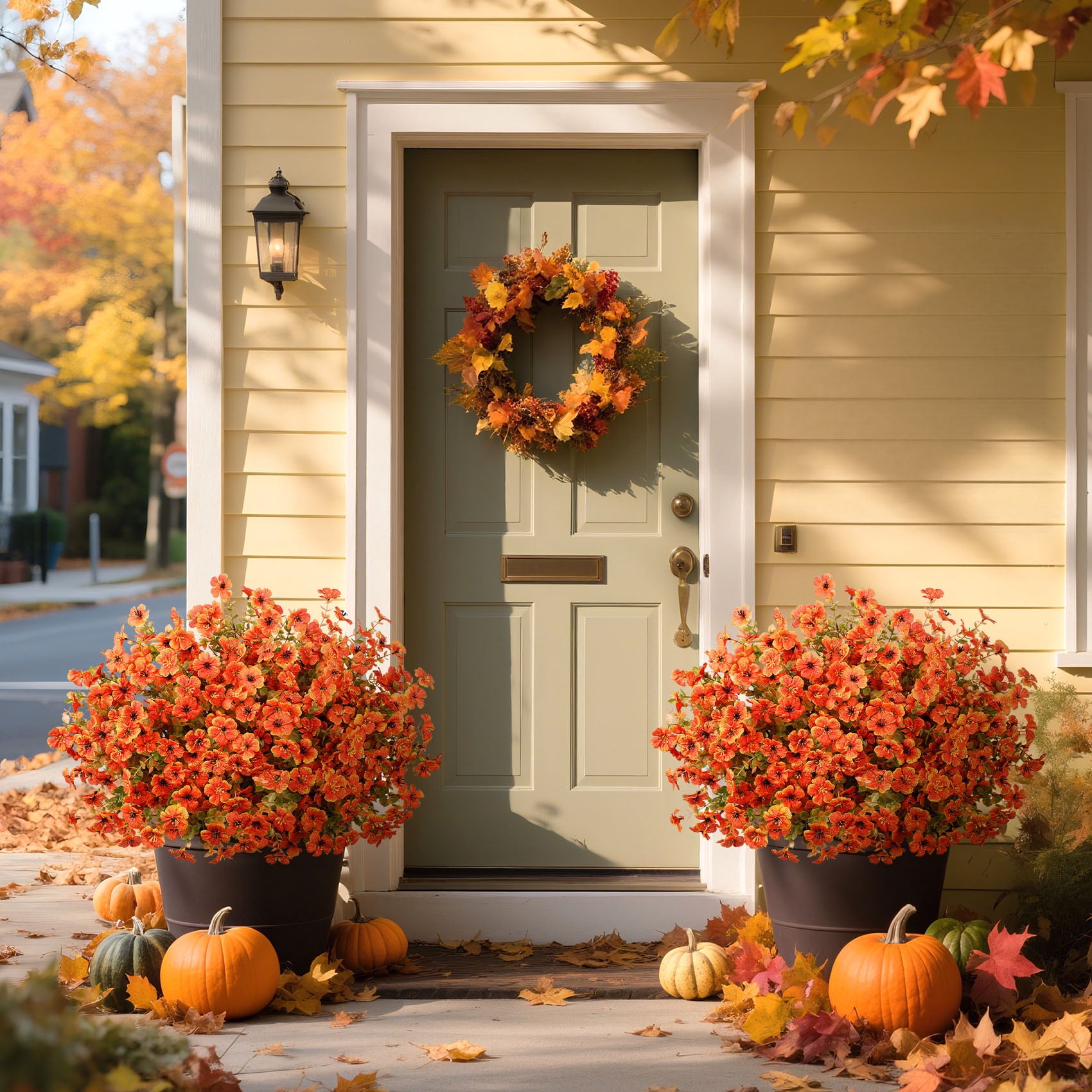 Scidweet Fall Artificial Flowers for Outdoors, 16 Bundles Autumn Faux Fake Flowers Fall Decorations for Home Garden, Orange
