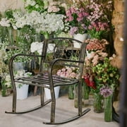 Antique Bronze Finish Metal Fleur-de-Lis Patio Rocking Chair Home Outdoor Garden