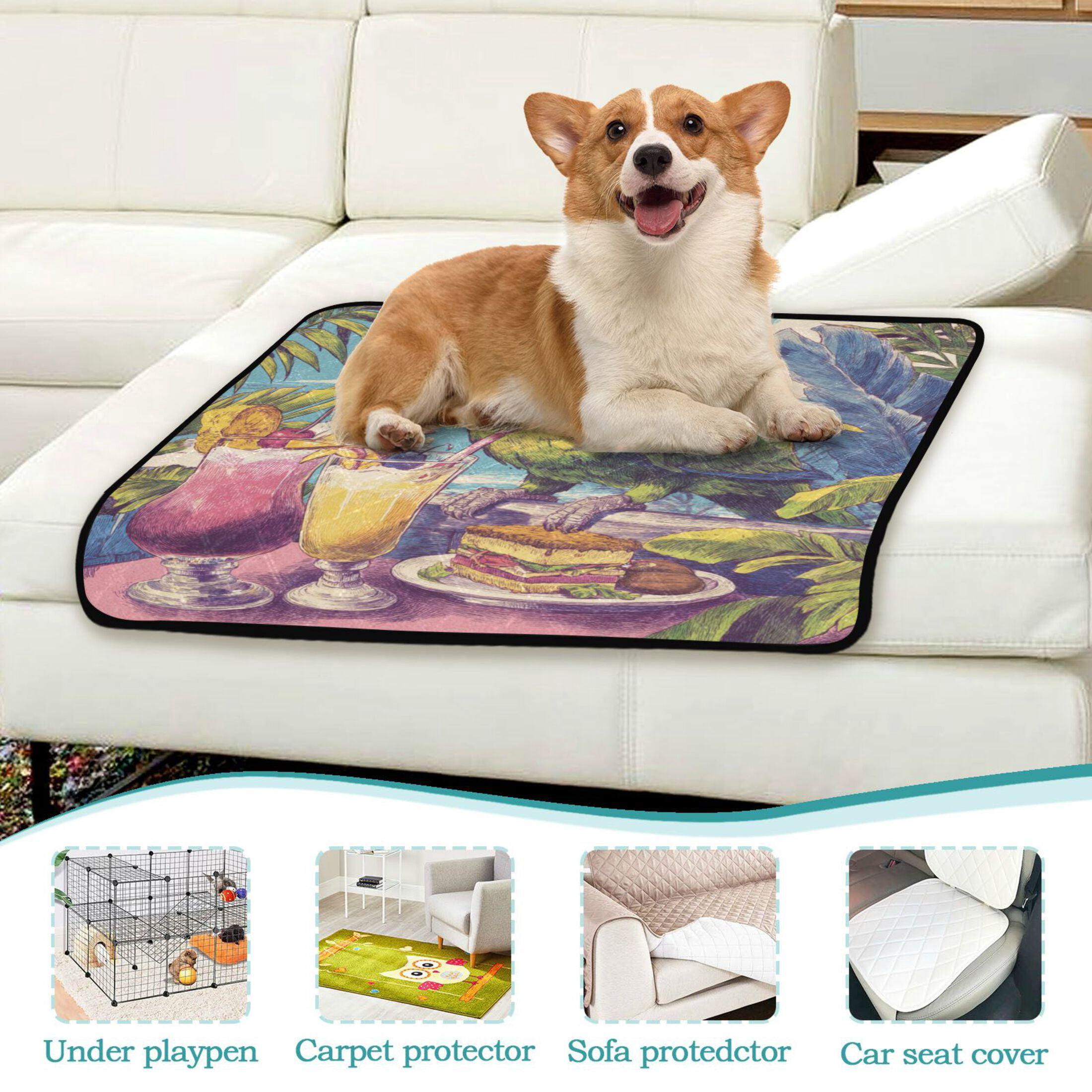Qxltty Green Parrot Cat litter Pads Pet Set of 2 Diaper Mats Center Anti-leakage Layer Absorbent Soft and Comfortable