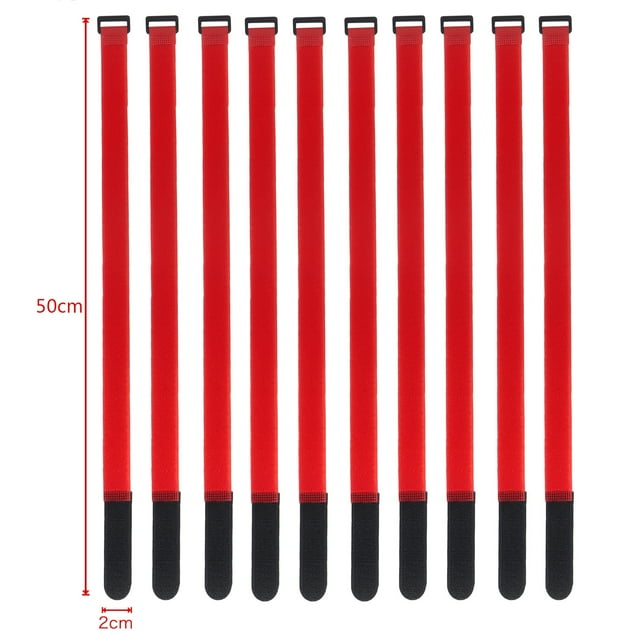 10Pcs Nylon Cable Ties Reverse Buckle Strap 2cm Width Reusable Magic Self Adhesive Tape Fastener Hook Loop Fixed Strap Durable 50x2cm-Red 10Pcs