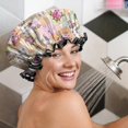 thumbnail image 5 of Shower Caps,Pioneer Flower Floral Print Pattern Waterproof Shower Cap for Women 4 Pieces,Double Reusable Hair Cover for Shower PEVA Elastic Stretch Hem, 5 of 7