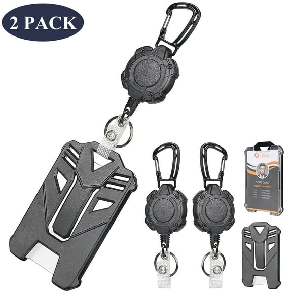 Remiawy 2 pack Retractable Keychain, Heavy Duty Carabiner Badge Holder Retractable Clip, Tactical ID Badge Reel with 26 inch Steel Retractable Cord, Black
