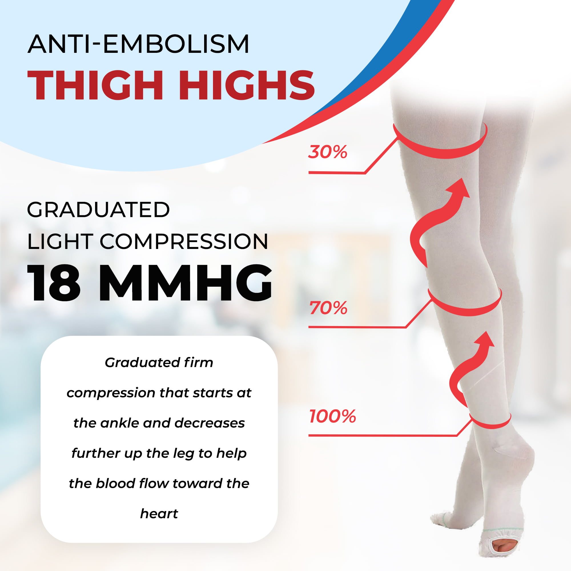 ITA-MED Unisex Anti-Embolism Thigh High Compression Stockings (18 mmHg): H-500  
