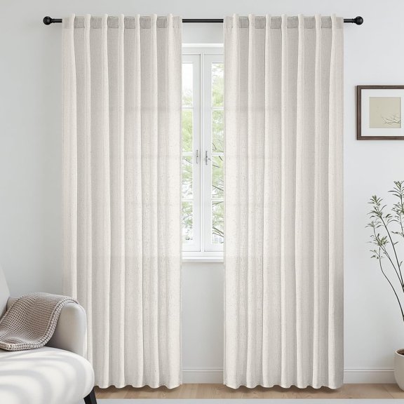 Linen Non See Through Semi Sheer Curtains 84 Inches, Light Filtering Curtain for Bedroom Living Room, 2 Panels Set Rod Pocket & Tab Window Drapes (52 x 84 Inch)