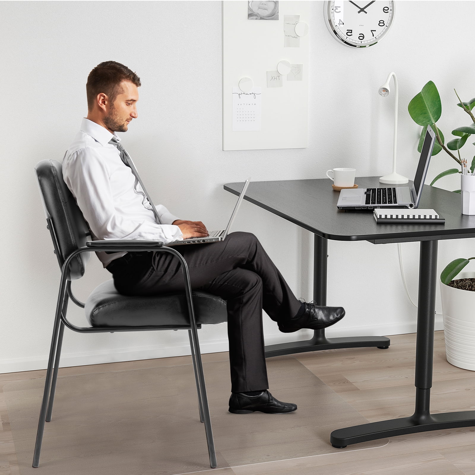 GIANNA Office Guest Chairs Set of 2, Bonded Leather Executive Side Chair, Reception Chair with Solid Metal Frame, Home Office Furniture,Black