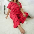 thumbnail image 2 of Women's Pajama Sets Short Sleeve Sleepwear Loungewear 2 Piece Set Printed T Shirt And Pants Pj Sets Plus Size Womens Clothing, 2 of 6