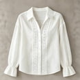 thumbnail image 7 of ClodeEU Women's Satin Button Down Blouse, Long Sleeve V Neck Work Shirt with Cuffed Sleeves White,Women's Plus L, 7 of 7