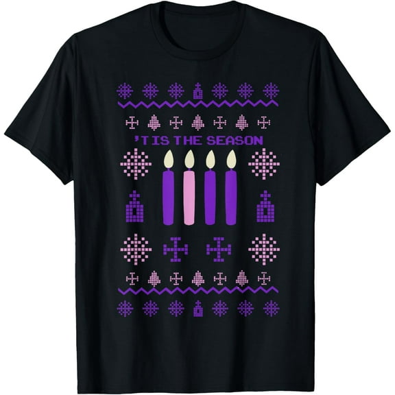 Tis The Season Ugly Sweater Christmas Xmas Advent Catholic T-ShirtMen and women, Black T-shirt, size: Extra large