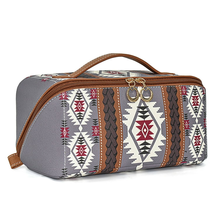 Western Aztec Travel Makeup Bag Bohemian Cosmetic Bags For Women Portable Pouch Open Toiletry Bag Make Up Organizer With Divider And Handle Walmart