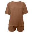 thumbnail image 5 of Riforla Women's 2 Piece Outfits Ribbed Short Sleeve Drop Shoulder Tee and Shorts Set Short Sets for Women Coffee M, 5 of 5