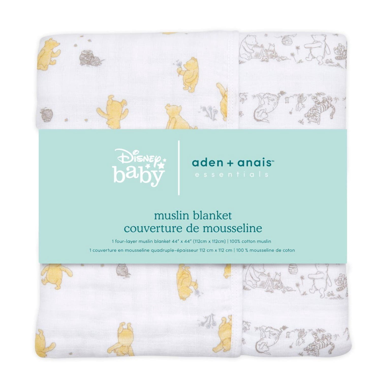 aden + anais x Disney Baby, Cotton Muslin Baby Blanket, Winnie + Friends, Unisex, Infants