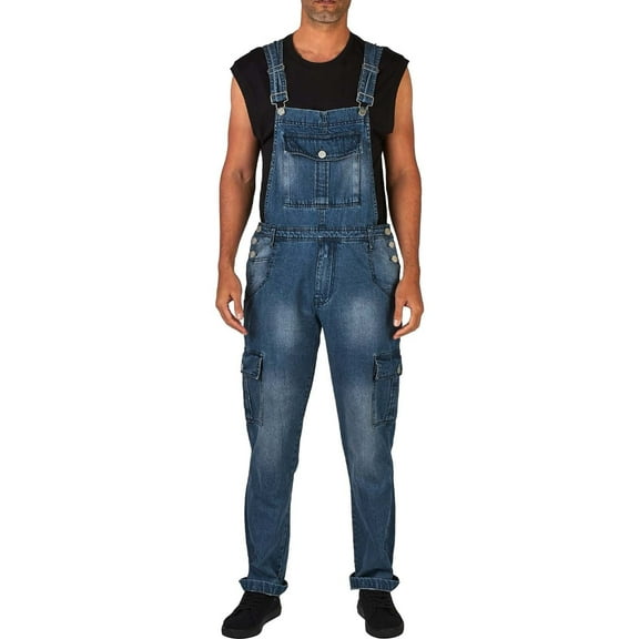 QHFBli Mens Denim Bib Overalls Slim Fit Stretchy Fashion Jean Jumpsuit with Pockets