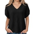 thumbnail image 7 of idosla Womens Summer Gauze Blouses Crinkle Texture V Neck Short Sleeve Pullover Shirts Solid Color Work Camping Outfits Top (Black, XL), 7 of 7
