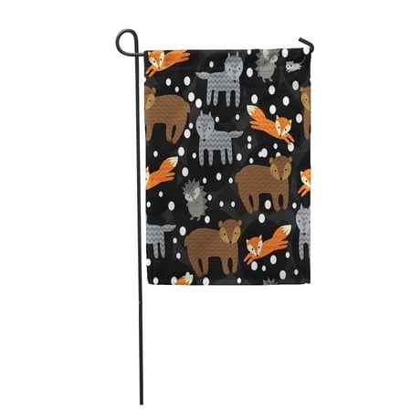 SIDONKU Cute Winter Forest Foxes Bears Mouse Hedgehog and Wolfs with Snowflakes Garden Flag Decorative Flag House Banner 12x18 inch