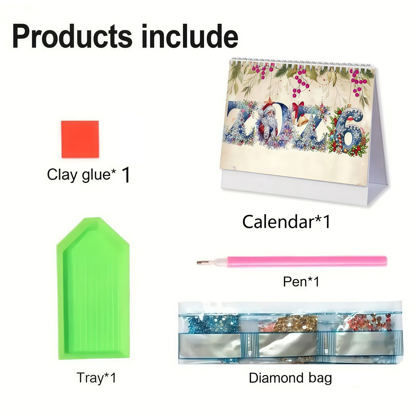 FLOPESN 2026 DIY Diamond Art Desk Painting Calendar,Creative Design Thick Paper Calendar with To Do List Ornaments Monthly Flip Tabletop Calendar for Home Office Planning-Santa Claus