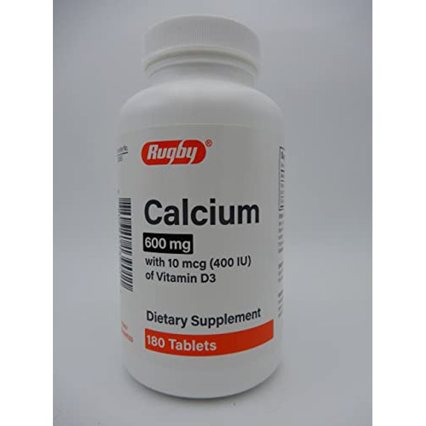 Rugby Calcium 600 mg with Vitamin D3, 180 Tablets (Pack of 1)