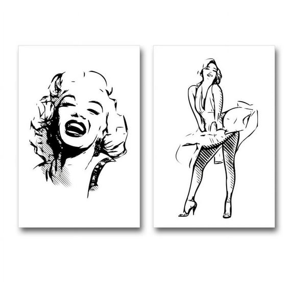 Canvas Prints Wall Art - Beautiful Marilyn Monroe Illustration - 16"x24" x 2 Panels