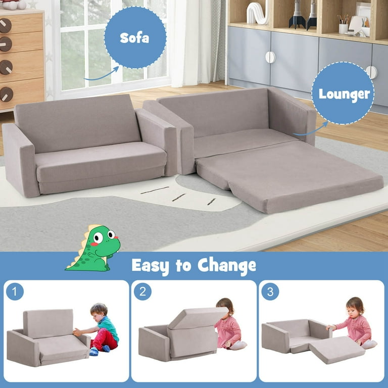 Honeyjoy 2-in-1 Toddler Fold out Couch Children's Convertible Sofa