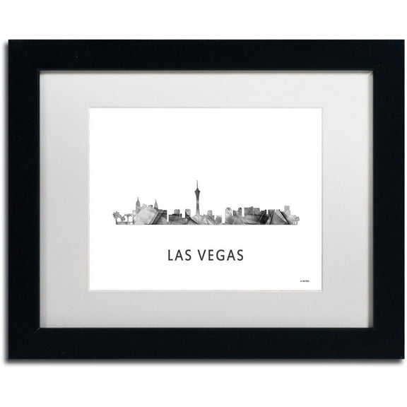 Trademark Fine Art 'Las Vegas Nevada Skyline WB-BW' Canvas Art by Marlene Watson, White Matte, Black Frame