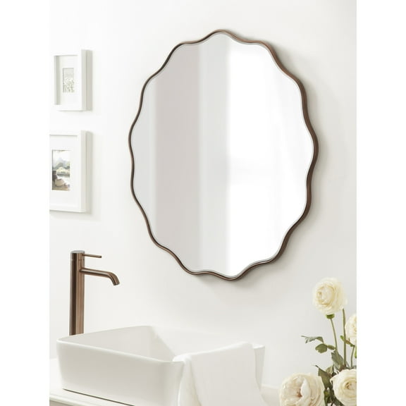 Kate and Laurel Viona Modern Scalloped Round Mirror, 32 Inch Diameter, Bronze, Decorative Circle Bathroom Mirror for Over Sink with Unique Rippled Edge for Wavy Wall Decor Accent