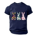 thumbnail image 3 of Plus Size Shirts for Men under $5 Short Sleeve Round Neck Easter Eggs Rabbit Print Shirt Navy S, 3 of 5