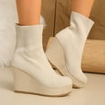 thumbnail image 4 of Pandaie Ankle Boots for Women Stretch Knitted Platform Wedge Heel Sock Booties Pull on Round Toe High Heels Dress Short Boots White 6, 4 of 8