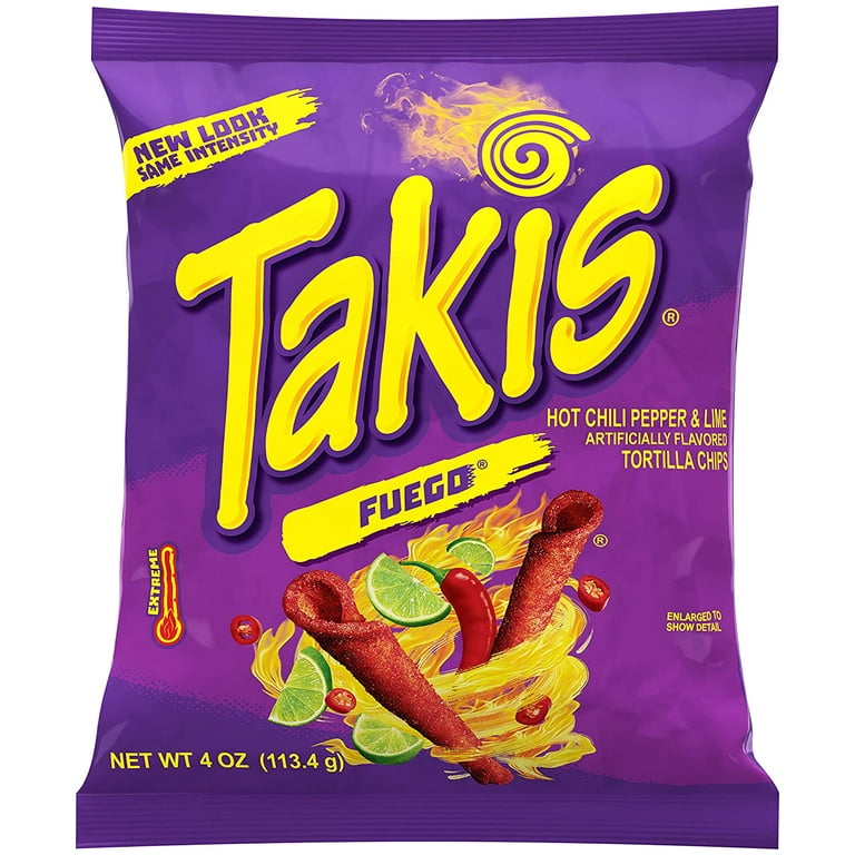 Takis Fuego Rolled Spicy Tortilla Chips, Hot Chili Pepper Lime Flavored Hot  Chips, Multipack 6 Individual Bags, 4 Ounces Each