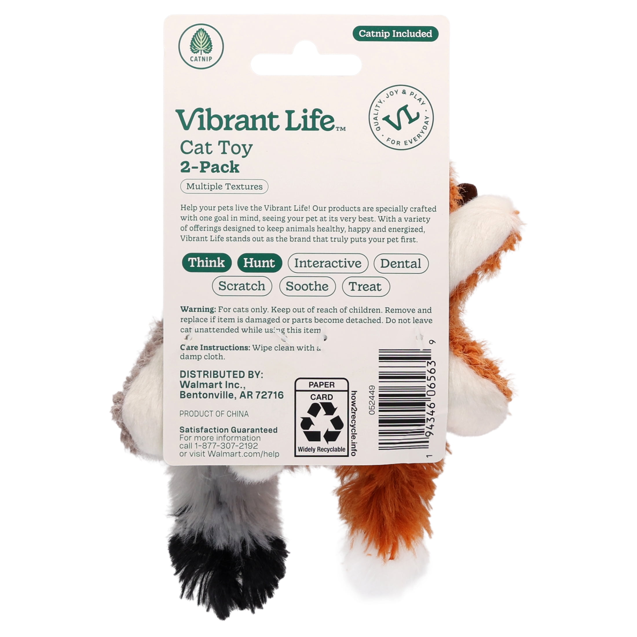 Vibrant Life Plush Cat Toys with Crinkle and Catnip, Lemur and Squirrel, 2 Count