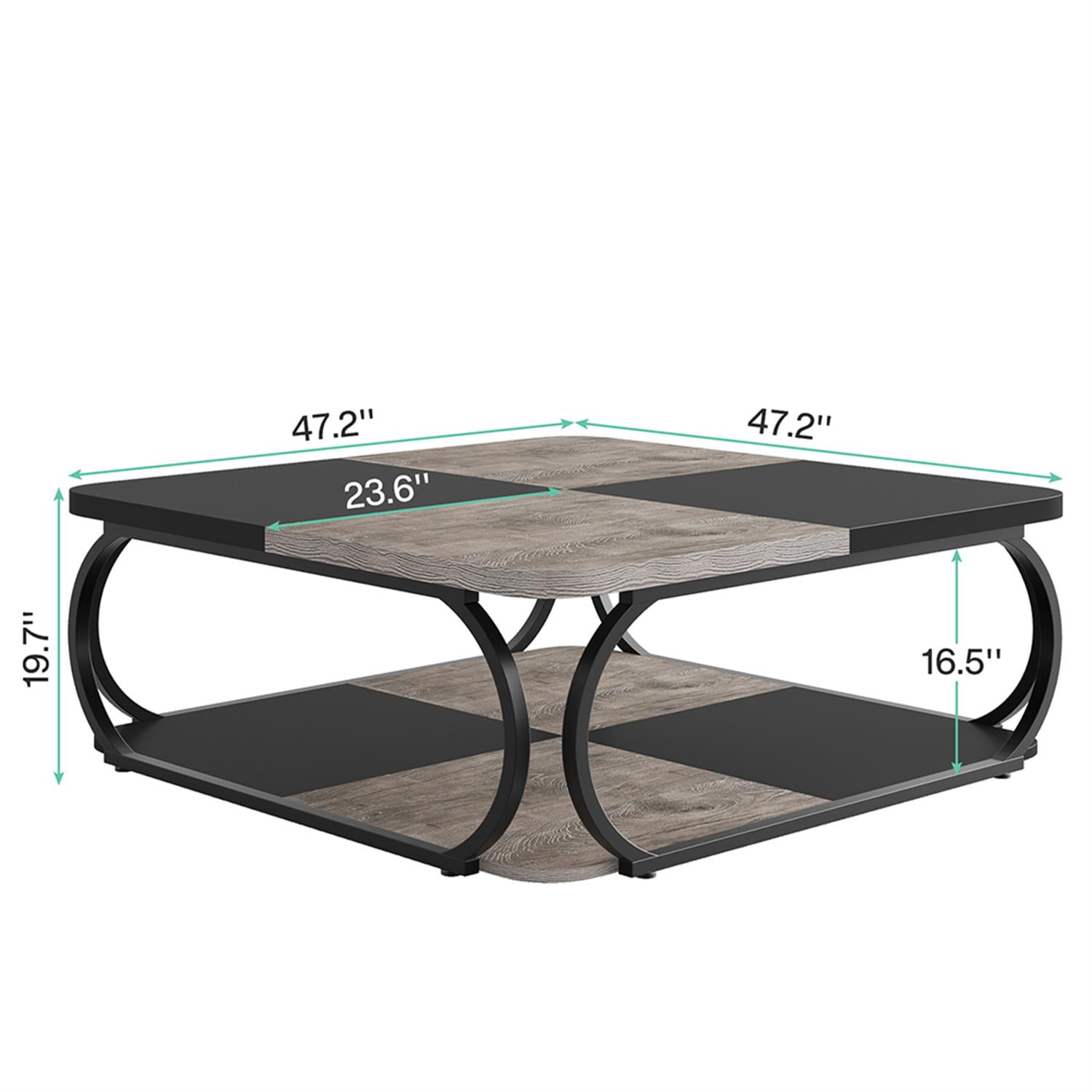 Demi Bonn Square Coffee Table, 39" Central Cocktail Table with 2-Tier Shelves for Living Room, Gray