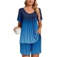 thumbnail image 2 of IROINNID 2PC Pajamas Set for Women Short Sleeve Loose Fit Shirts with Elastic Shorts Gradient Sleepwear Pajamas Sets,Blue, 2 of 7