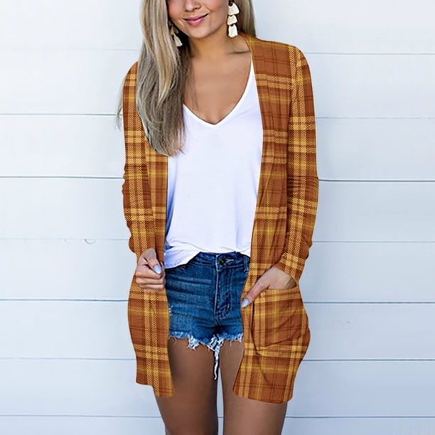 Puntoco moda mujer camiseta de manga larga frente abierto cárdigan de Navidad prendas de vestir exteriores sueltas blusa estampada abrigo bolsillos tops Puntoco Puntoco-1