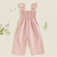 thumbnail image 6 of CQONEPT Girls' Plaid Overalls Elastic Waist Lounge Loose Sleeveless Jumpsuit Wide Leg Summer Beach Fashion Rompers Pink 3 Years, 6 of 6