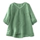 thumbnail image 1 of Camisas de Cuello en V de Manga Corta para las Mujeres Lino Blusas Bordadas Ajuste Suelto Verano Casual Tops de Cuello Redondo, 1 of 5