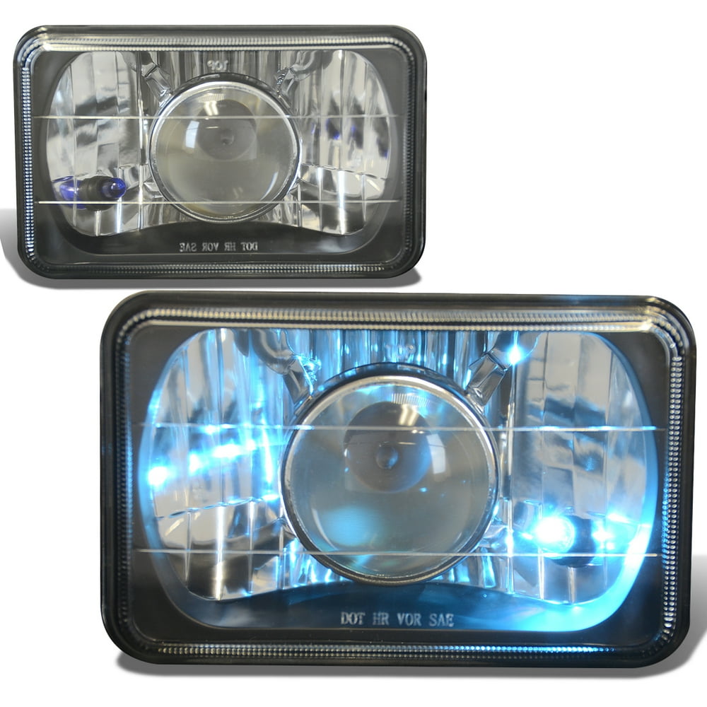 4x6 H4651 SQUARE BLACK HOUSING GLASS PROJECTOR HEADLIGHTS+H4 BULBS FITS