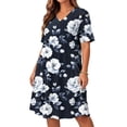 thumbnail image 6 of Ygbgbb Women's Plus Size V‑Neck Short Sleeve Dark‑Tone Floral Print Midi Dress, Relaxed A‑Line Dress with Side Pockets for Casual Beach Trips Multicolor XL, 6 of 8