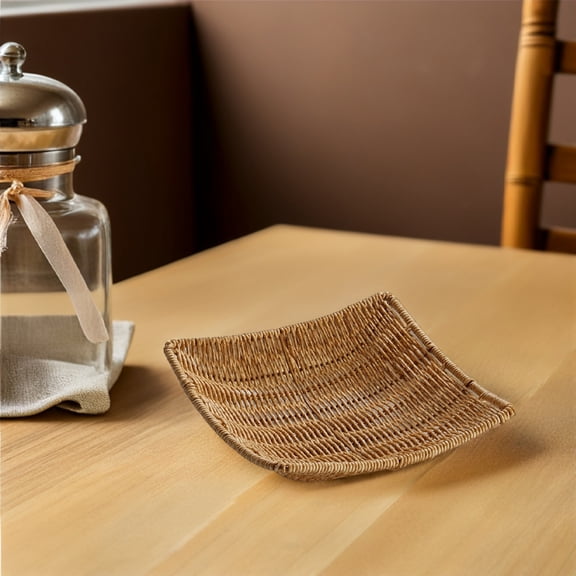 Healifty Set of 2 Handwoven Coffee Color Imitation Rattan Baskets for Fruits and Vegetables, Kitchen Storage Organizer