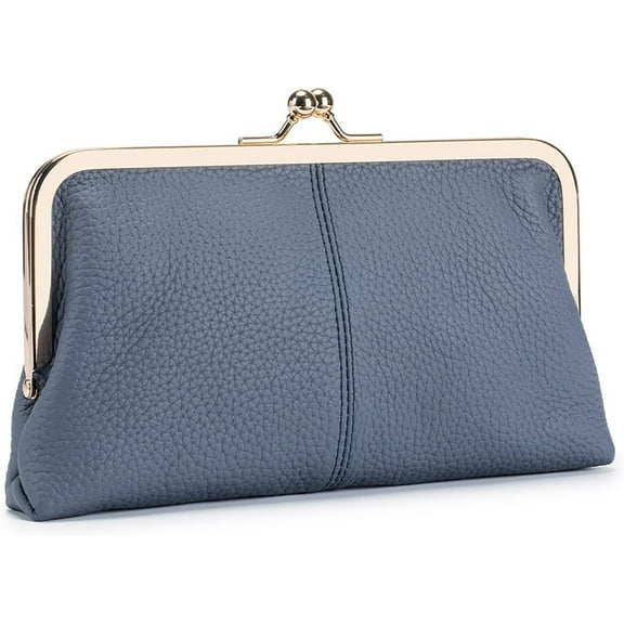 Vintage Kiss Lock Wallet for Women, Genuine Leather Multi-card Slots Card Holder Clutch Purse Travel Wallet