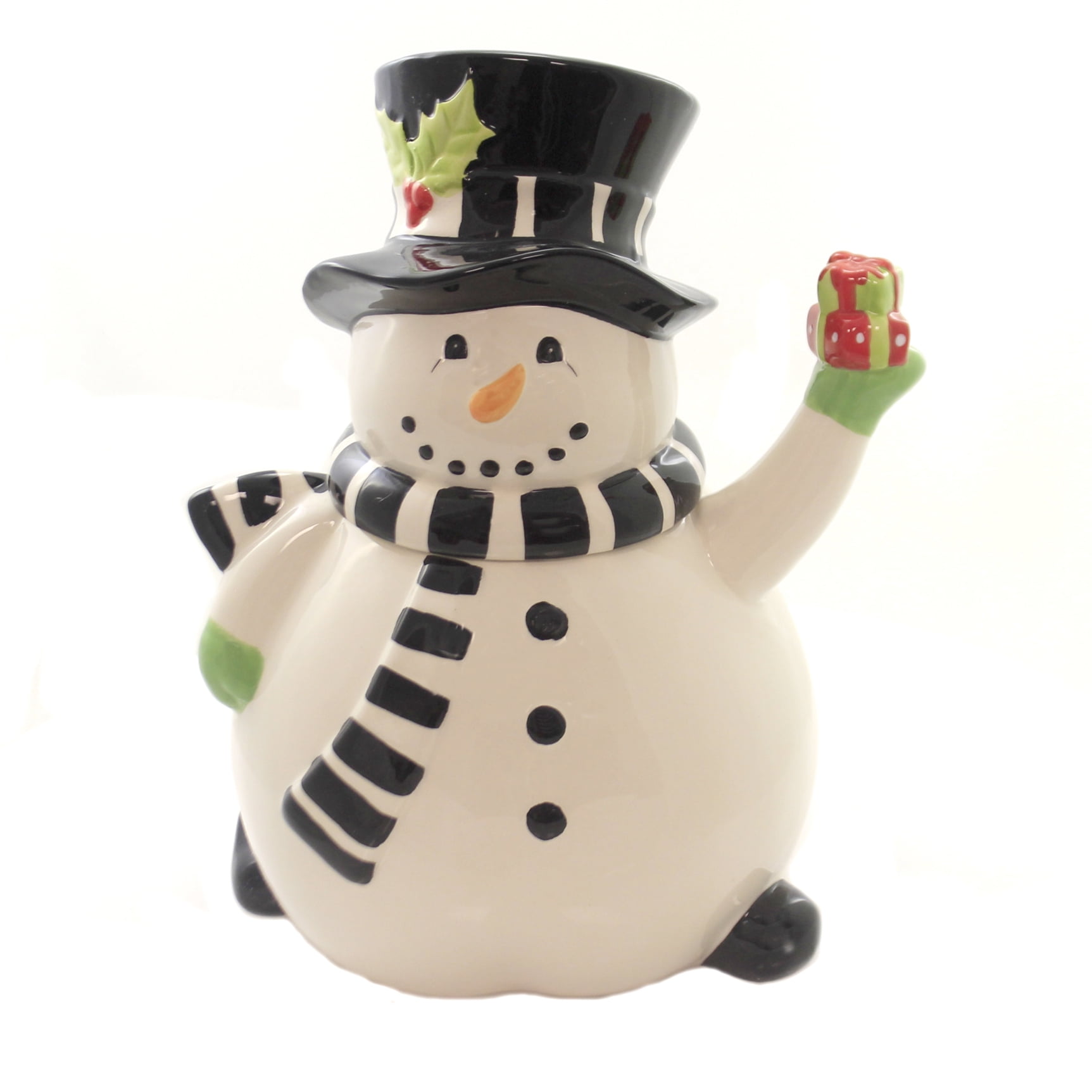 Tabletop SNOWMAN COOKIE JAR. Ceramic Christmas Tophat Gift 51744D - Walmart.com - Walmart.com