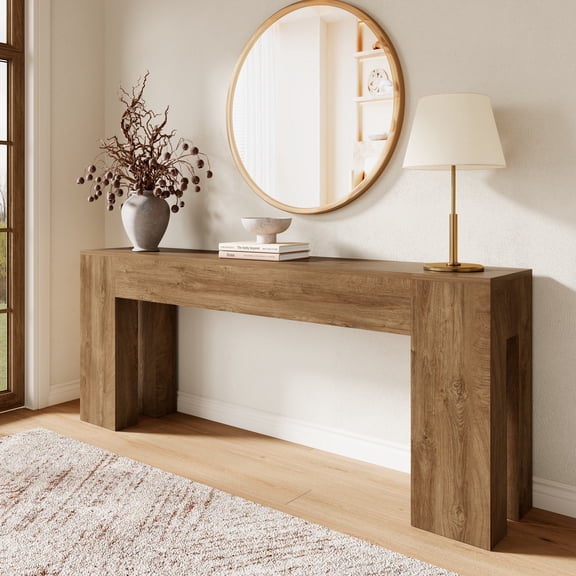 Extra Long Sofa Console Table for Entryway Living Room, 78-Inch Farmhouse Wood Behind Couch Table, Rectangular Accent Console with Wooden Double Base for Hallway Foyer Entrance, Natural Oak Brown