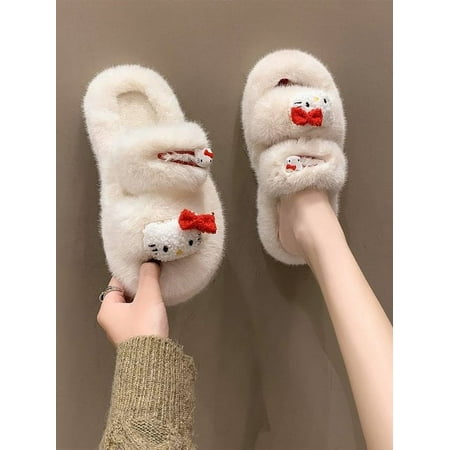 

Sanrio Hello Kitty Anime Cartoon Kawaii Plush Slippers Flat Comfortable Flip Flop Autumn and Winter The New Girly Heart Sweet