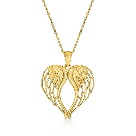 Ross-Simons 14kt Yellow Gold Angel Wings Heart Pendant Necklace, Women's, Adult